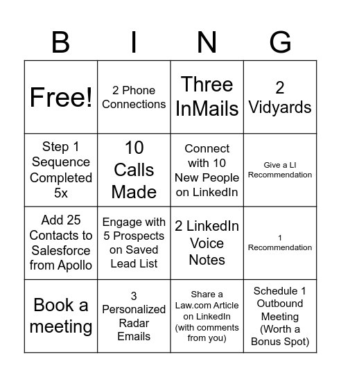 Prospecting Bingo Card