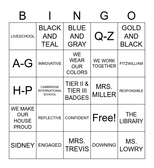 House Bingo! Bingo Card