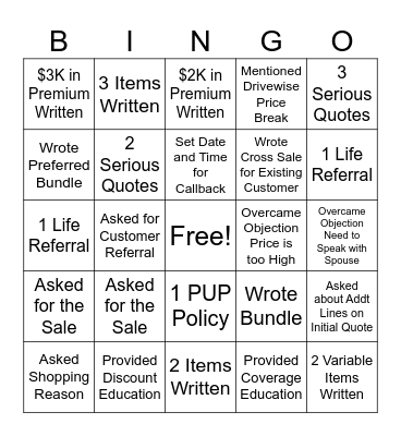BINGO for 5/6-5/10 Bingo Card