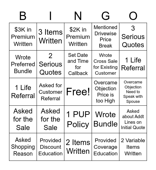 BINGO for 5/6-5/10 Bingo Card
