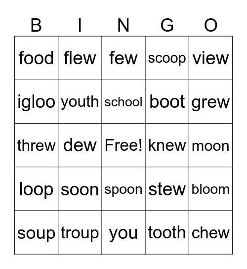 -ou  -oo  -ew Bingo Card