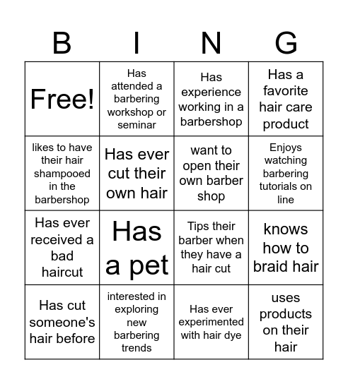 "Barbering Bingo" Bingo Card