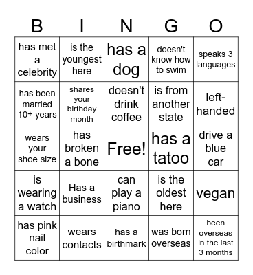 Find Someone Who....... Bingo Card