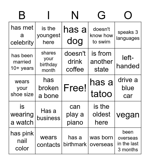 Find Someone Who....... Bingo Card