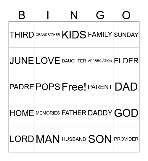 FATHERS DAY  Bingo Card