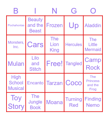 Disney BINGO Card