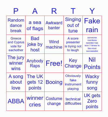 Eurovision 2024 Bingo Card