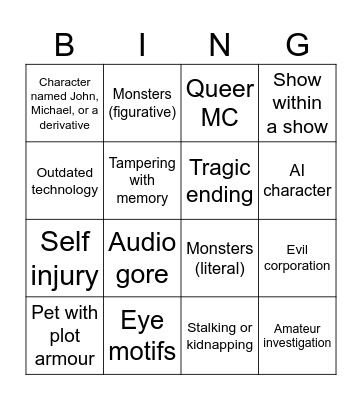 Audio Drama (mostly horror) bingo Card