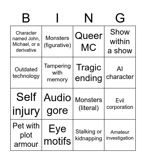 Audio Drama (mostly horror) bingo Card