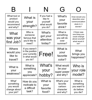 Staff Appreciation Bingo Card