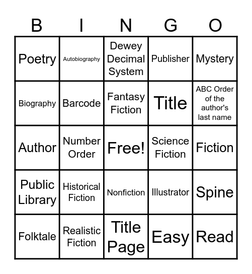 Library Review Bingo Card