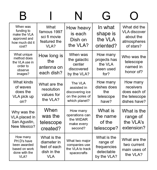 VLA bingo Card