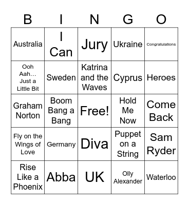 Eurovision Bingo 2024 Bingo Card