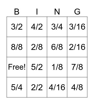 Time Signature Bingo Card