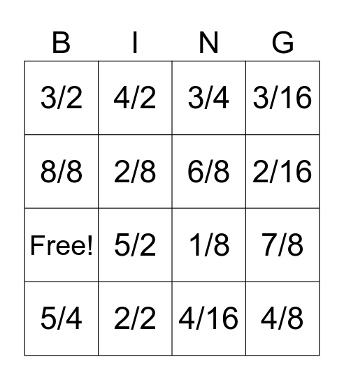 Time Signature Bingo Card