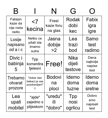 Hrvatski 👽 Bingo Card