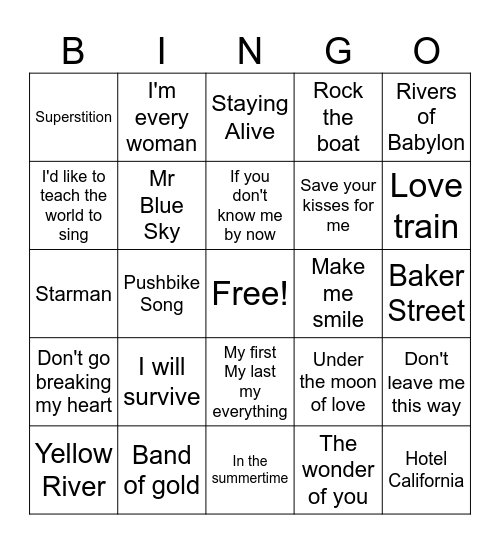 SEVENTIES BINGO Card
