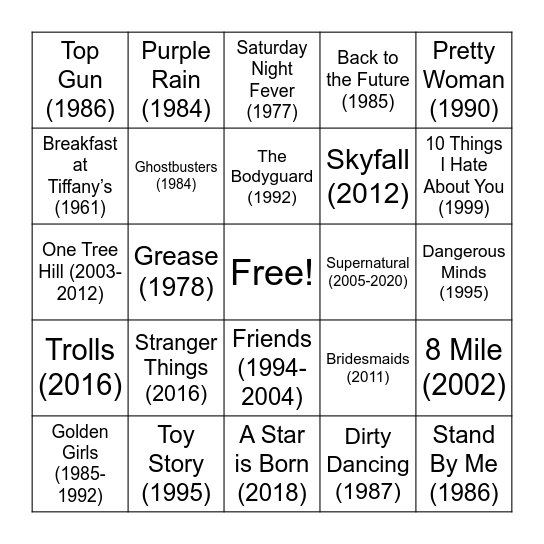Theme Song Music Bingo! Bingo Card