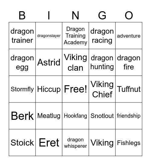 How to train Your dragon bingo Card