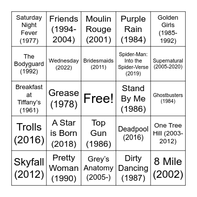 Theme Song Music Bingo! Bingo Card