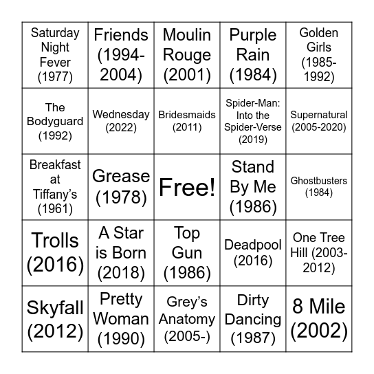 Theme Song Music Bingo! Bingo Card