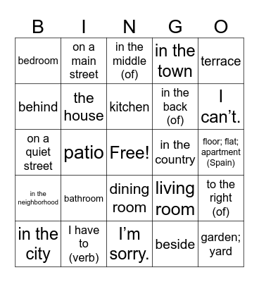 Mi casa, mi hogar Bingo Card