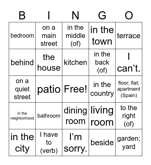 Mi casa, mi hogar Bingo Card