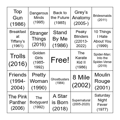 Theme Song Music Bingo! Bingo Card