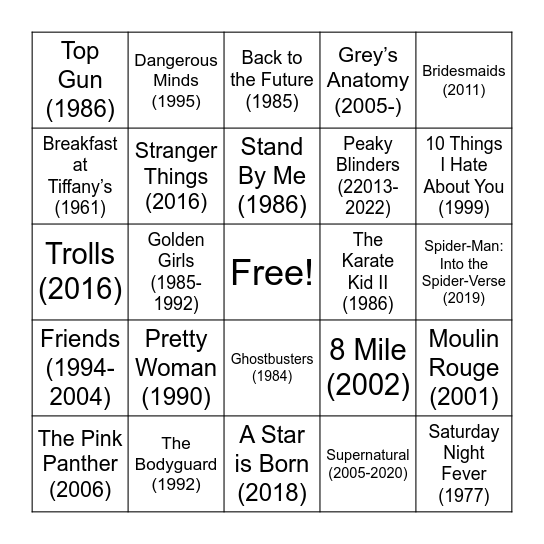 Theme Song Music Bingo! Bingo Card