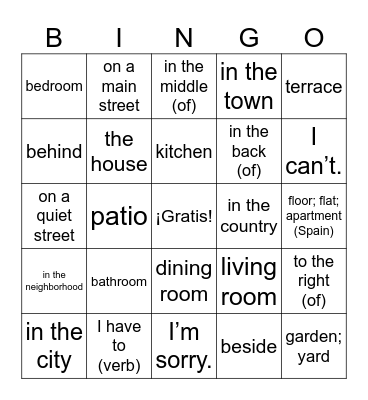 Mi casa, mi hogar Bingo Card