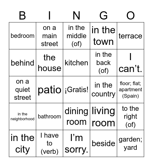 Mi casa, mi hogar Bingo Card