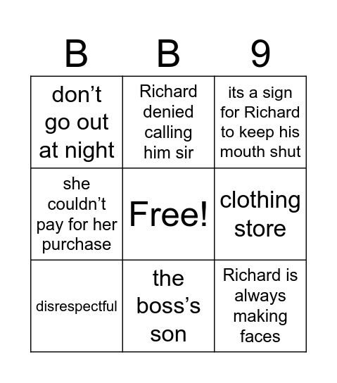 Chapter 9 Bingo Card