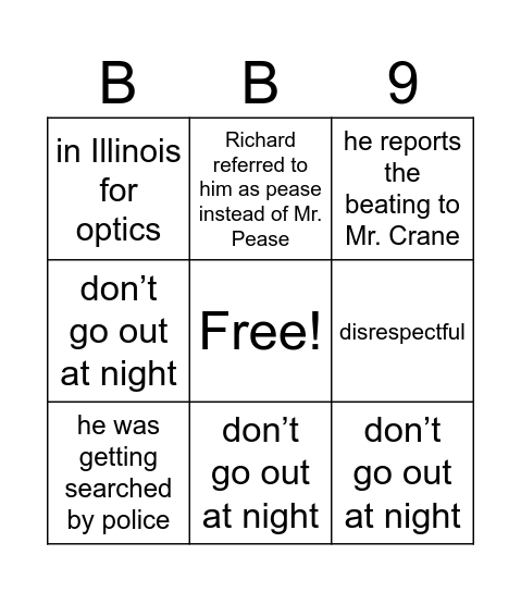 Chapter 9 Bingo Card