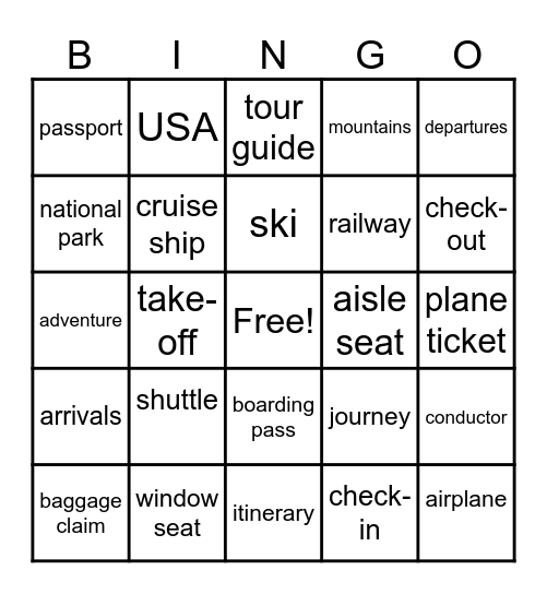 "Let the Adventure Begin" Bingo Card