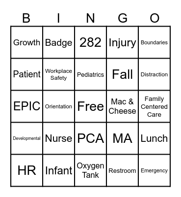 Pediatric Essentials 1 Bingo Card