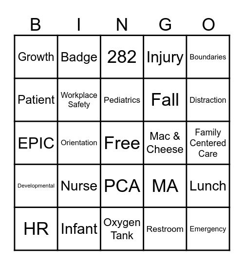 Pediatric Essentials 1 Bingo Card