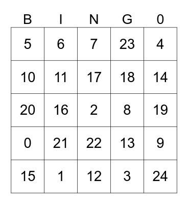 Bingo Number Bingo Card