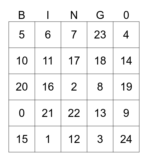 Bingo Number Bingo Card