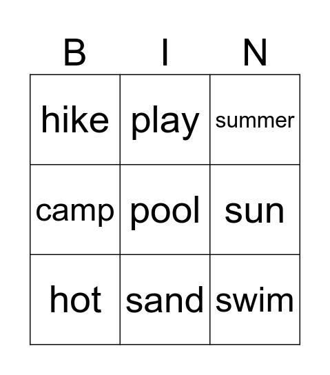 School's Out for Summer! Bingo Card