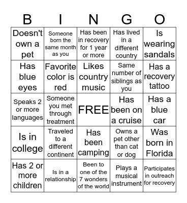 Reunion Bingo Card