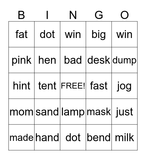 PHONICS Bingo Card