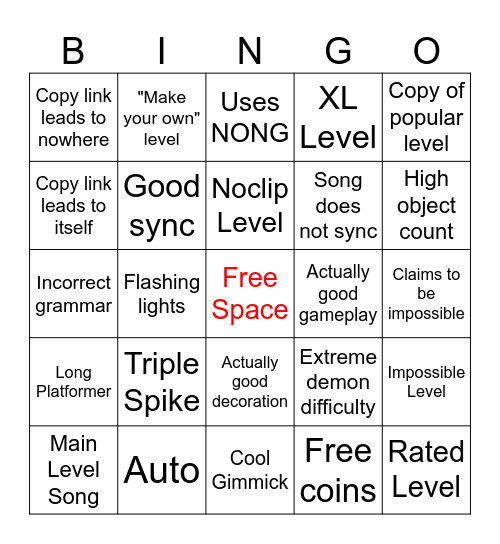 Level Request Bingo Card