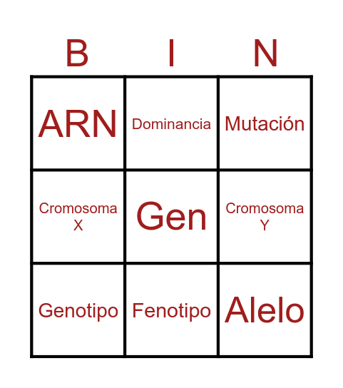 Genética Bingo Card