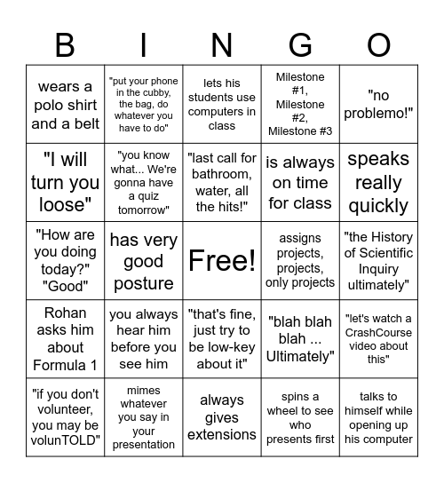 Mr. Ragsdale Bingo Card