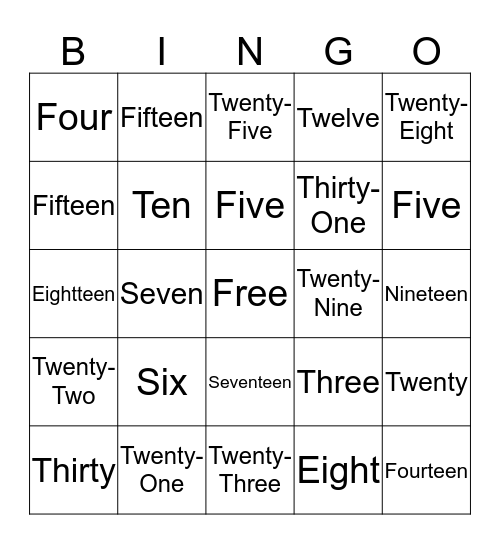 1-30 Word Form Bingo Card