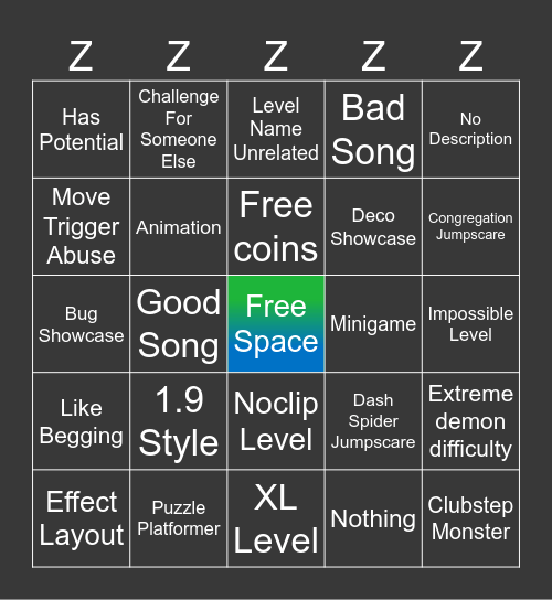 ZZZZierra Level Request Bingo Card