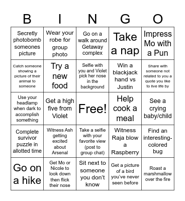 Camp CocoMo Bingo Card