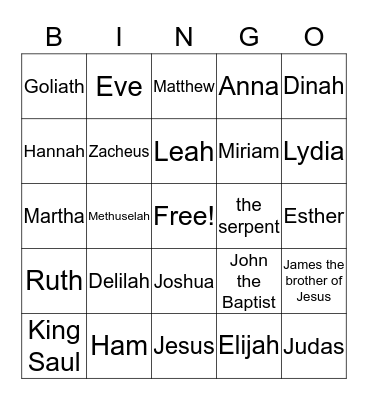 Bible characters Bingo Card