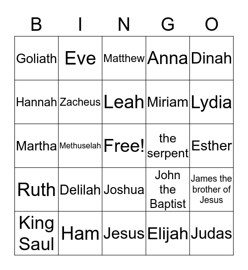 Bible characters Bingo Card