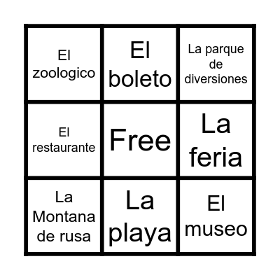 Places for fun in spanish Bingo Card